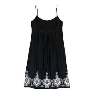 Ann Taylor LOFT Classic MIDI Dress Black Floral Embroidered 100% Cotton Size 10